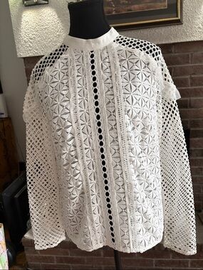 Ina White Eyelet Lace Long Sleeve Blouse